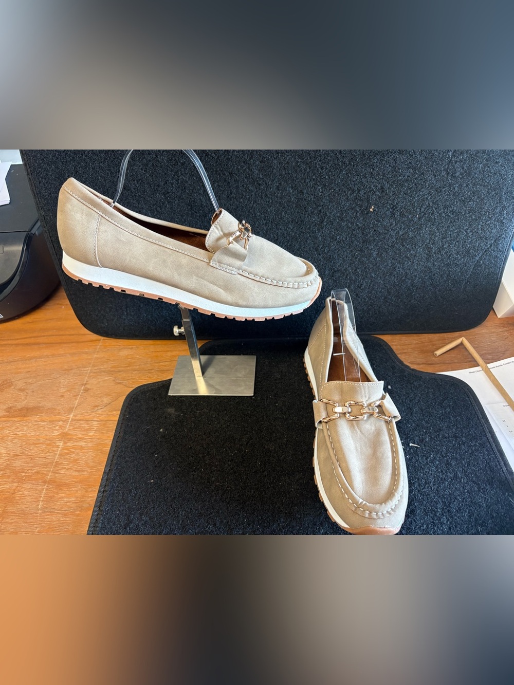 Men's Tan Suede Slip-On Loafers with Chain Accent